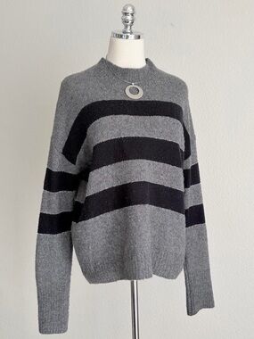 Gray & Black Striped Cozy Knit Sweater - Women